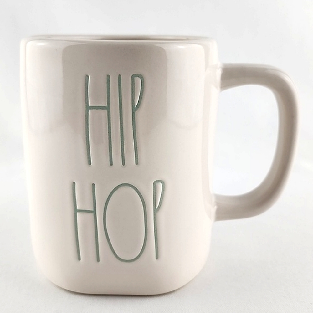 Rae Dunn Hip Hop Large Ivory Ceramic Easter Coffee Mug Teal Font